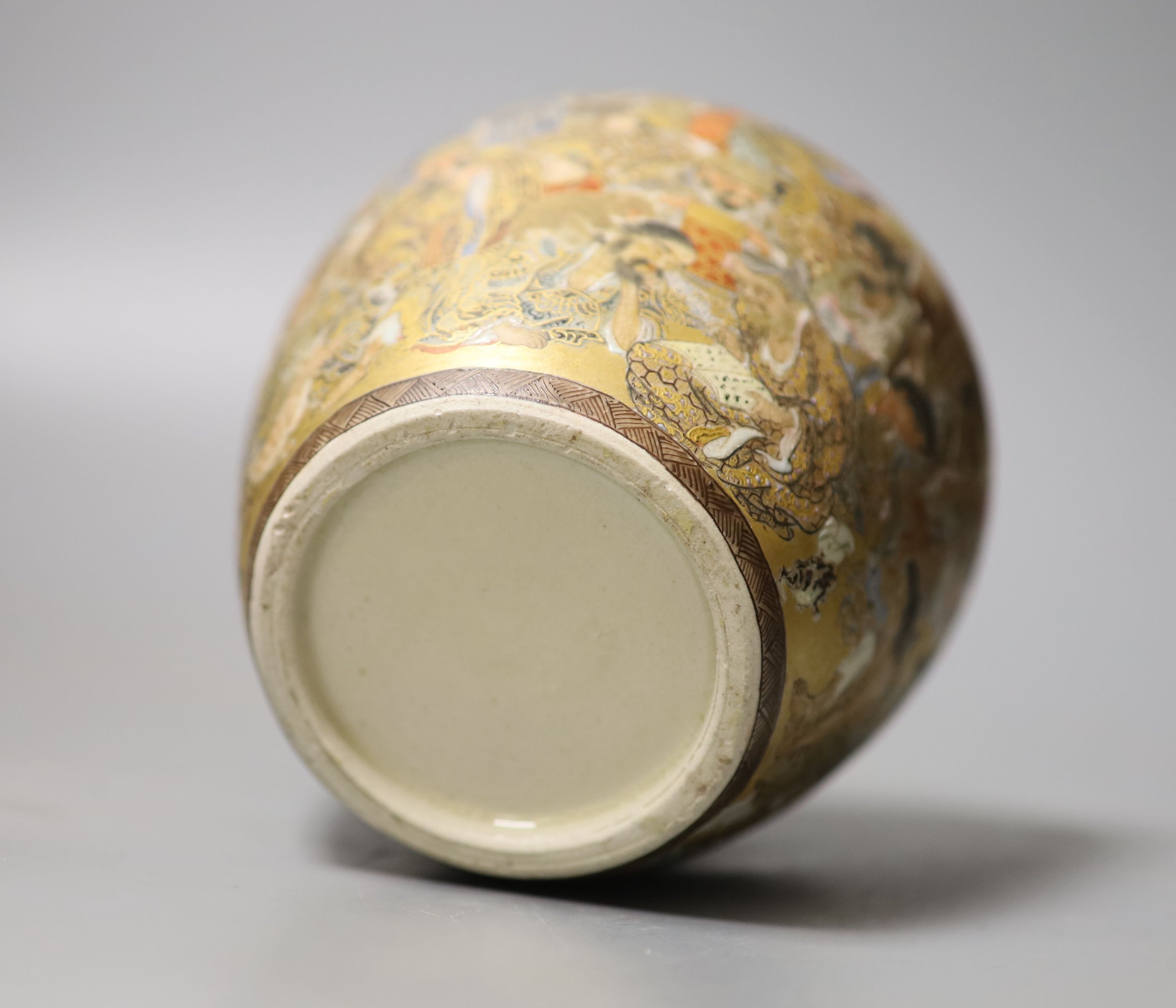 A Japanese satsuma pottery tea canister, inner cover and cover, Meiji period, 14cm